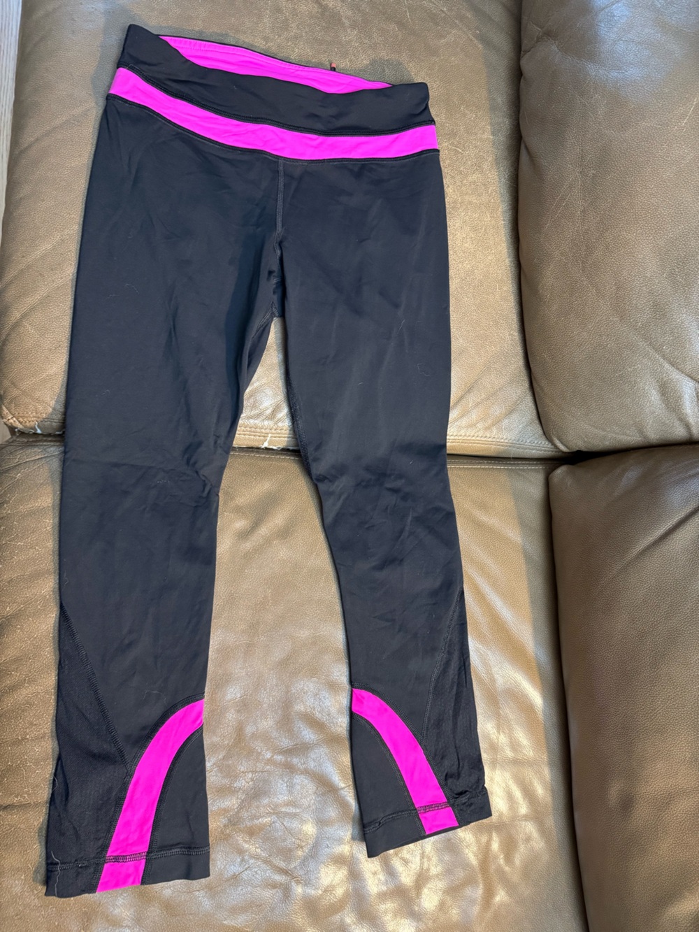 lululemon athletica Black Leggings with Hot Pink Trim